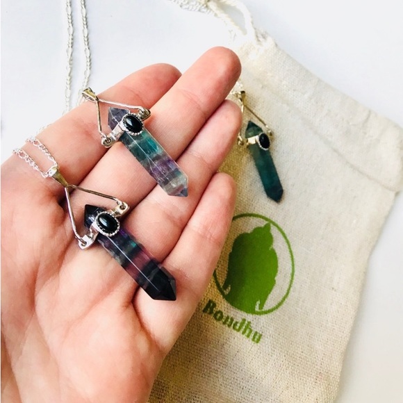 Rainbow Flourite Sterling Silver Necklace Purple Pink 20” - Picture 15 of 15